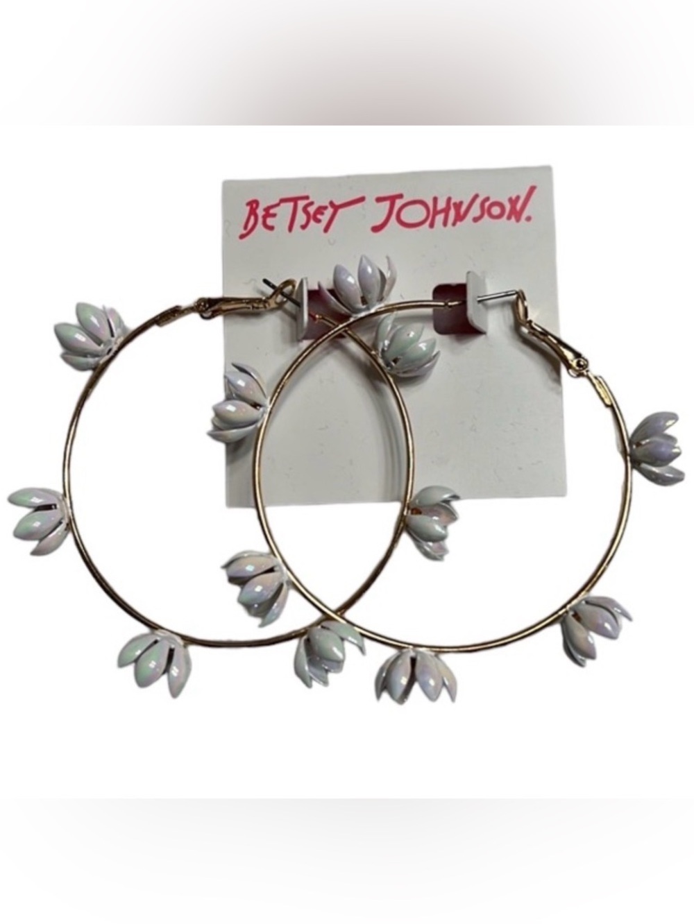 BETSEY JOHNSON Daisy Studded Hoop Earrings Crystal Center Stones Bling NEW NWT